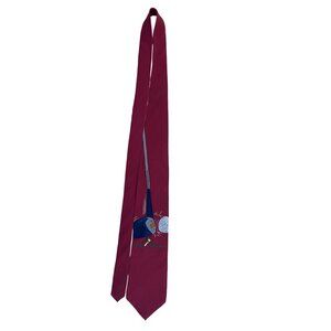 Vichy Davis Mens Burgundy 100% Silk Novelty Golf Print Tie Made In USA